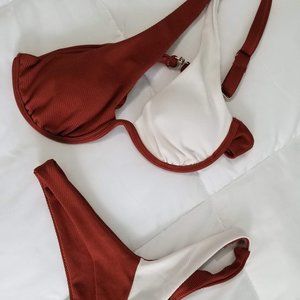 NWOT SHEIN Size S Two Tone Rib Underwire Bikini Swimsuit